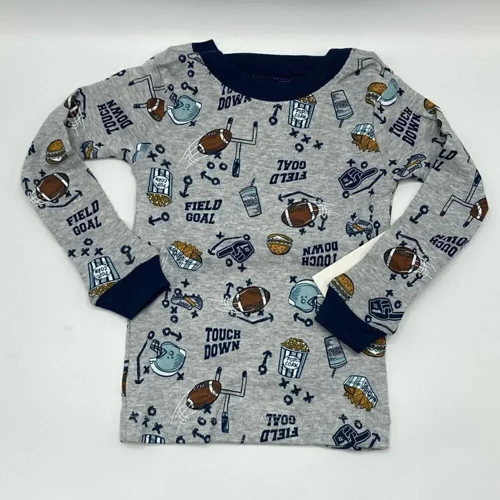 Baby Boy Football Cotton Long Sleeve Tight Fit Pajamas 2-Piece Set Size 12M